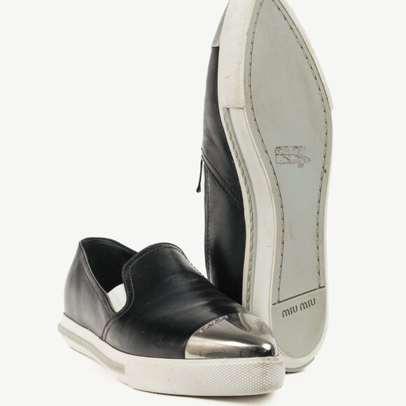 Miu Miu Black Metal-Cap-Toe Slip-On Sneakers - Picture 5 of 12
